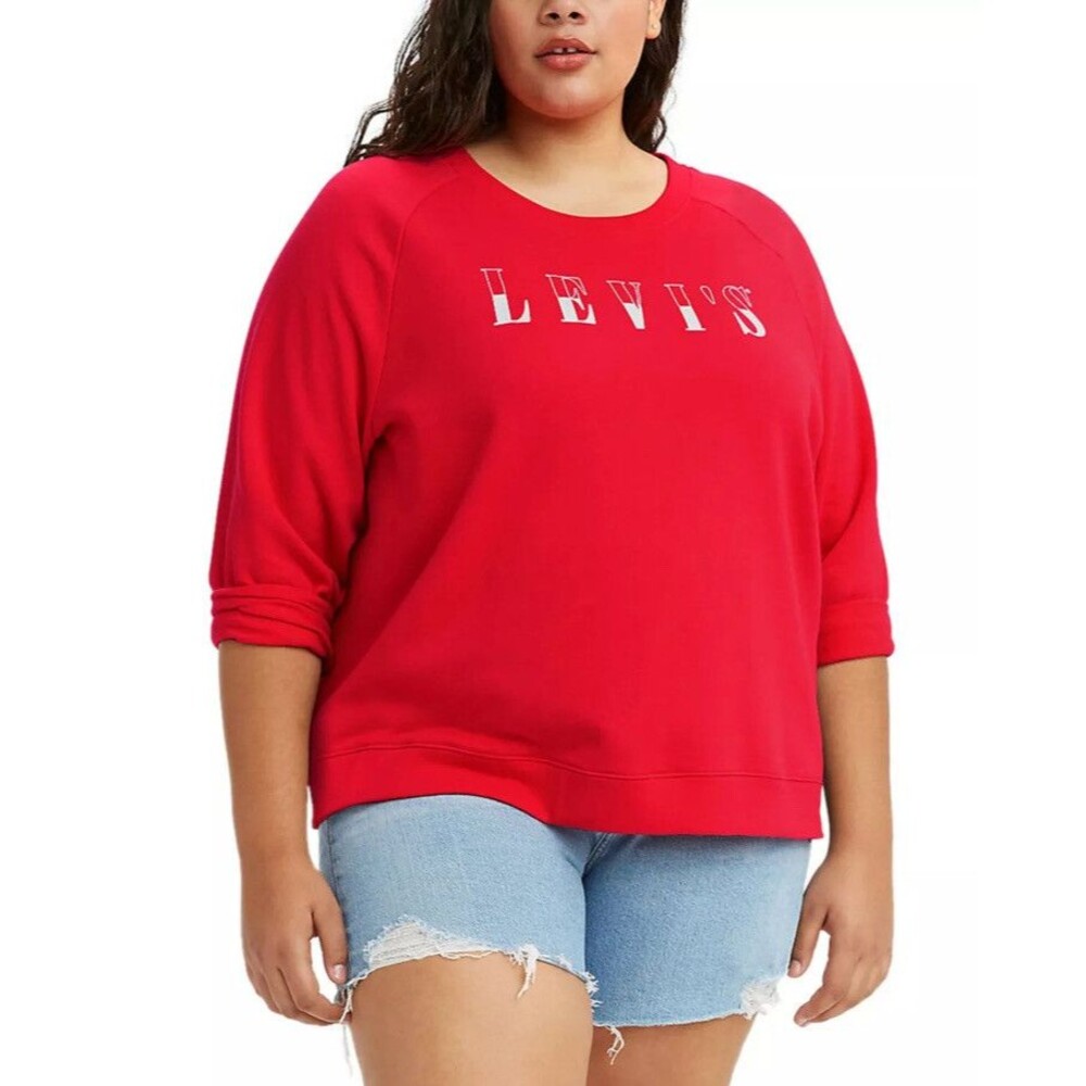 Levi's Fleece Sweatshirt Pullover Plus Size Red Long Sleeves Sweater Casual